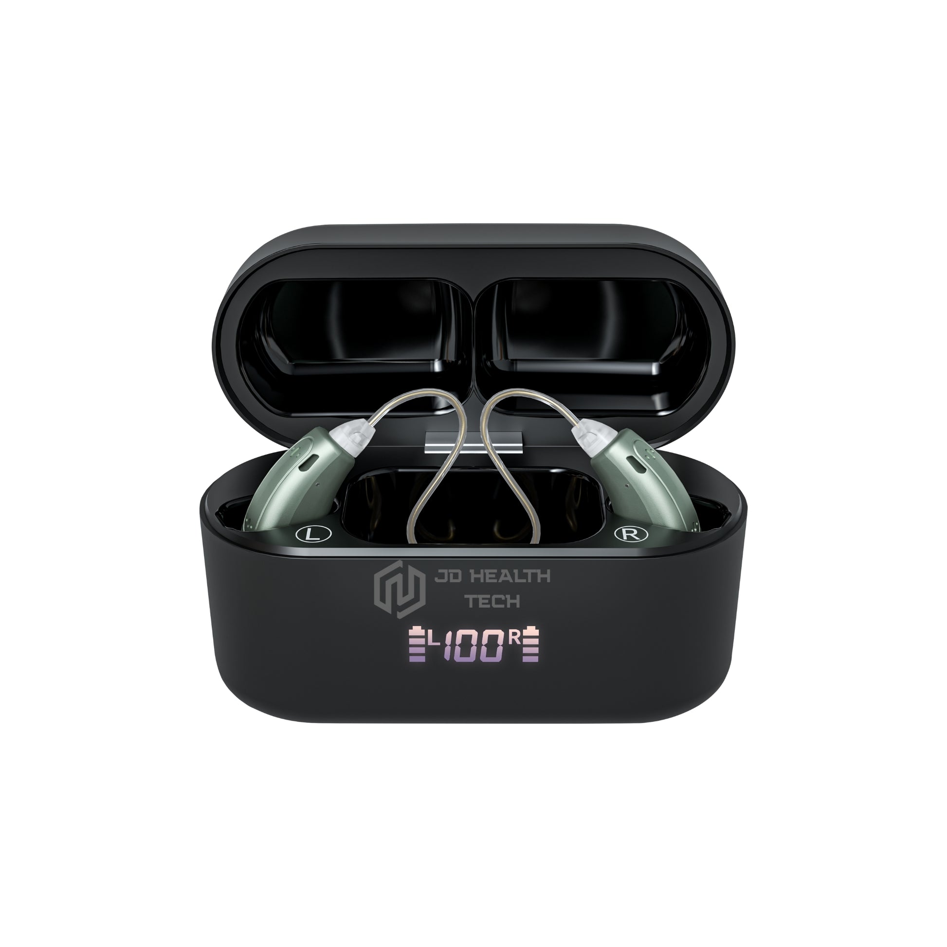 Clarity Pro Hearing Amplifiers – Discreet, Rechargeable with Noise Reduction - jdhealthtech  #hearing amplifiers for seniors front view case open