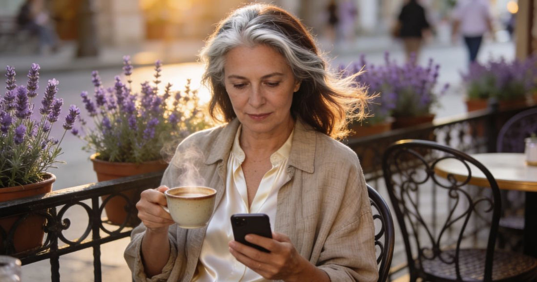 UK adult aged 55 to 65 researching rechargeable hearing amplifiers online before buying
