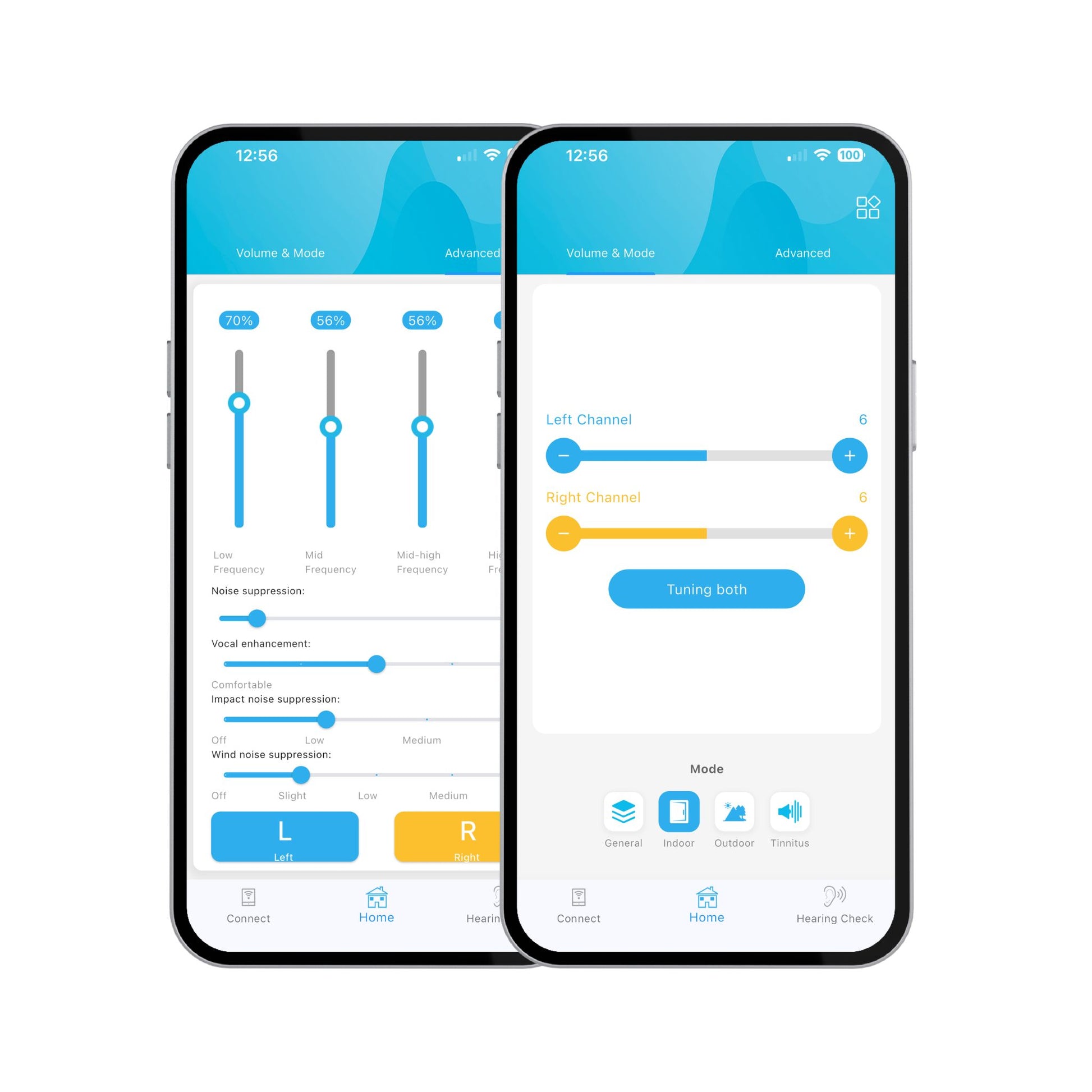 Forsound app screenshots showing hearing calibration and settings for Clarity Pro Micro CIC