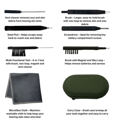 Smart - Clean Kit | 8 - Piece Hearing Aid & Amplifier Cleaning Set - jdhealthtech