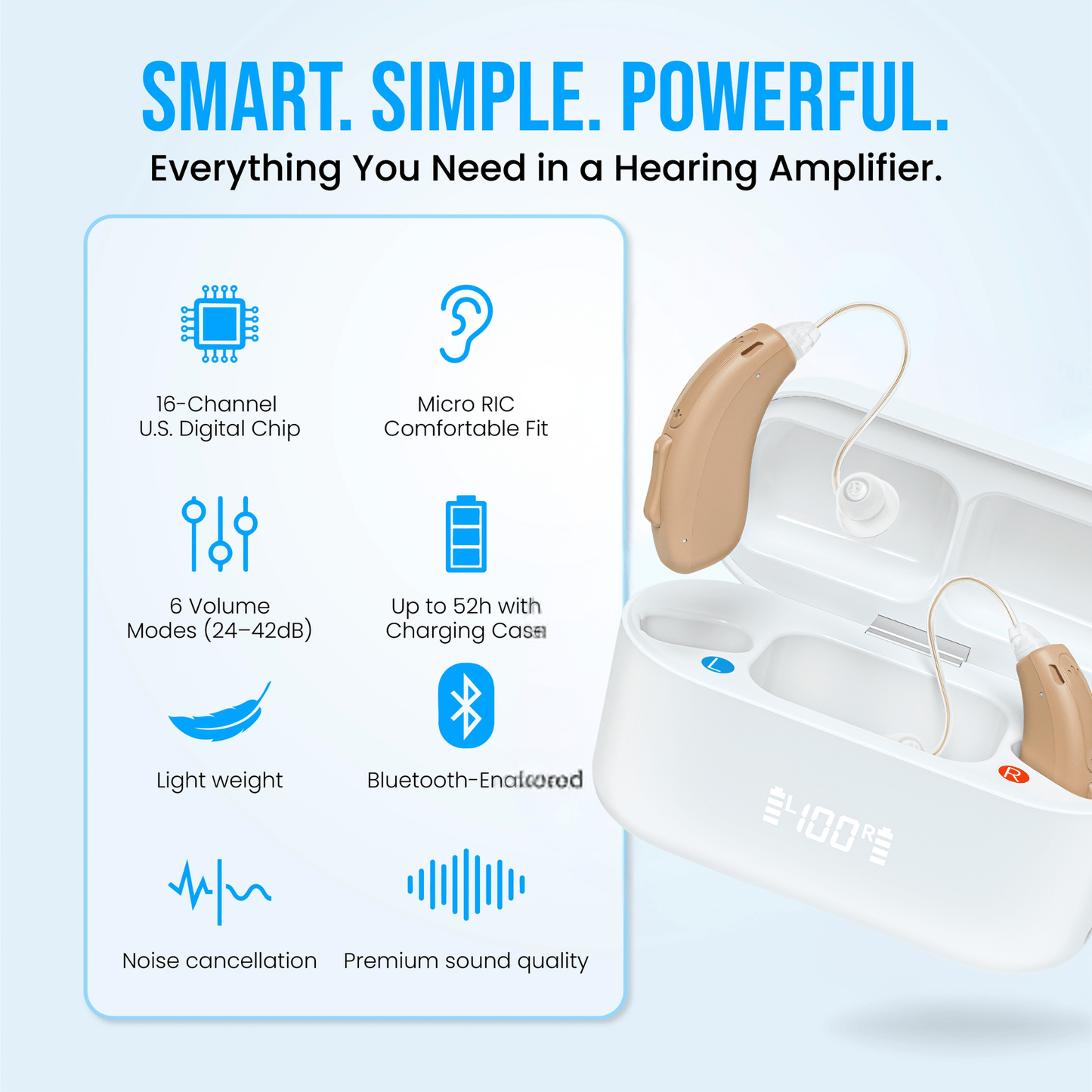 Clarity Pro RIC Rechargeable Hearing Amplifiers with Noise Reduction (Pair) - jdhealthtech
