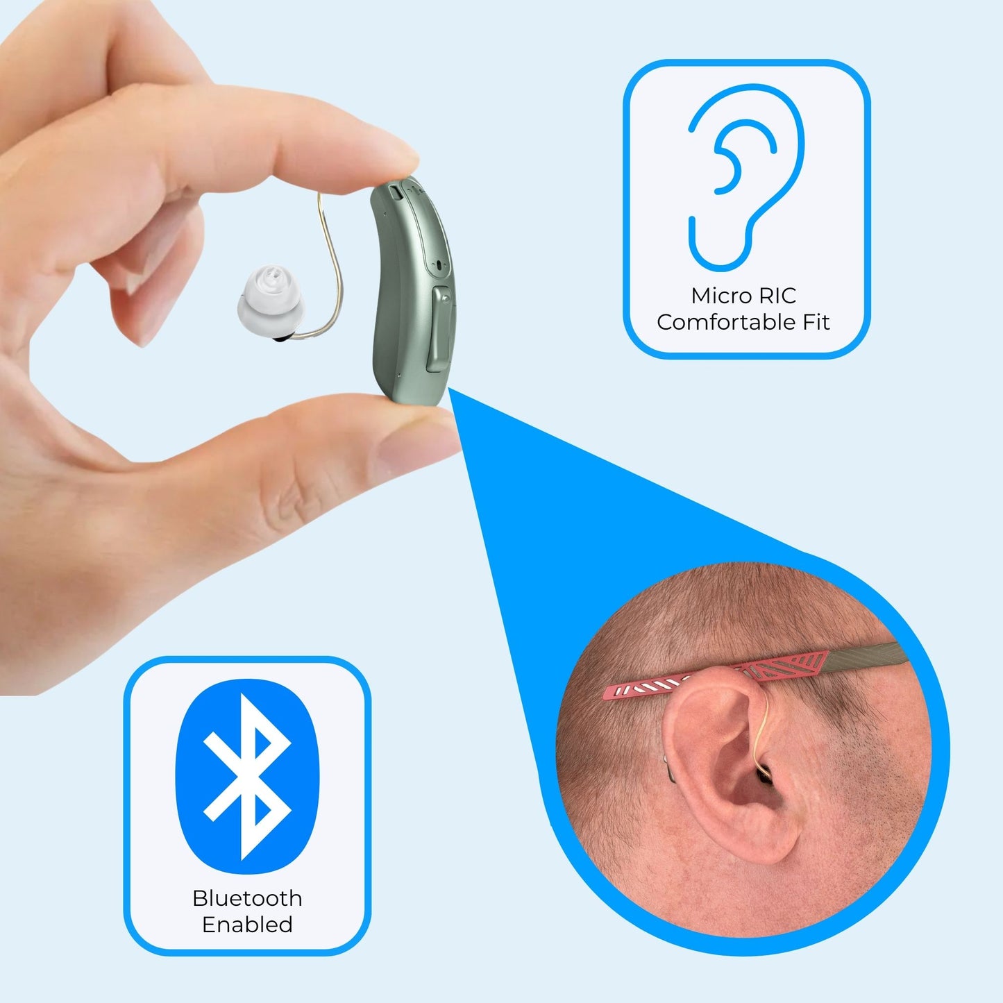 Clarity Pro RIC Hearing Amplifiers – Discreet, Rechargeable with Noise Reduction - (Pair) - jdhealthtech