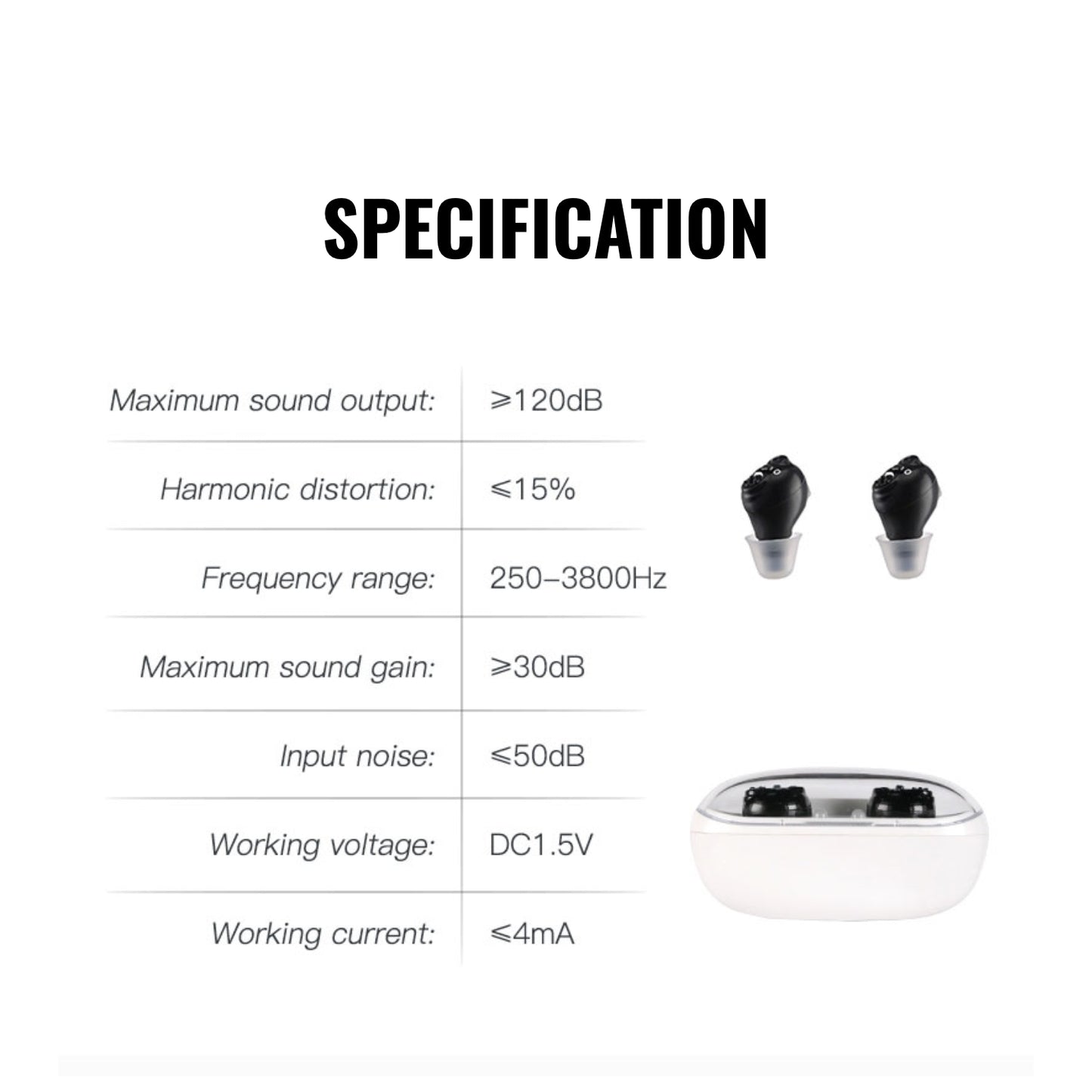 JD-916 Compact Rechargeable ITE Digital Hearing Amplifiers specification